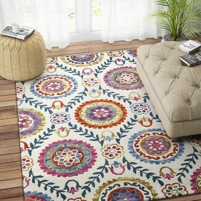 Artistic Suzani Hand Tufted Wool Carpet Unique Patterns | 5 x 8 Feet