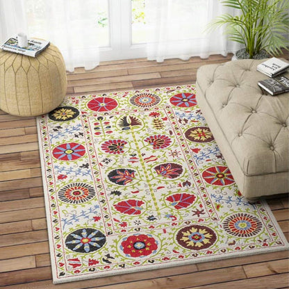 Decorative Suzani Hand Tufted Wool Carpet Eye Catching Patterns | 5 x 8 Feet