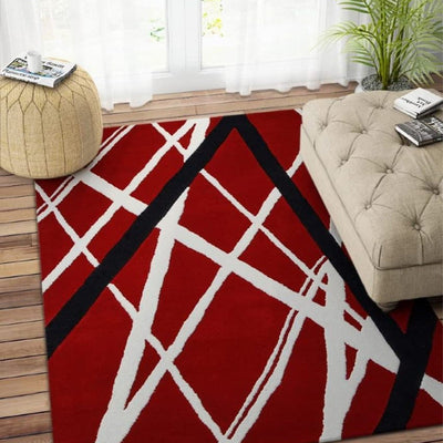 Geometric Hand Tufted Wool Carpet Contemporary Style | Red | 4 x 6 Feet