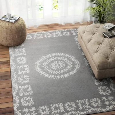 Floral Hand Tufted Wool Carpet Elegant Blooms | Grey 5 x 8 Feet