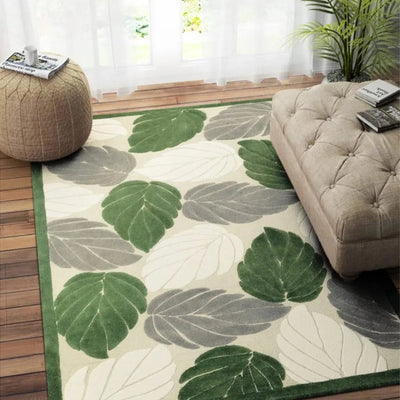 Floral Hand Tufted Wool Carpet Elegant Blooms | Green 5 x 8 Feet