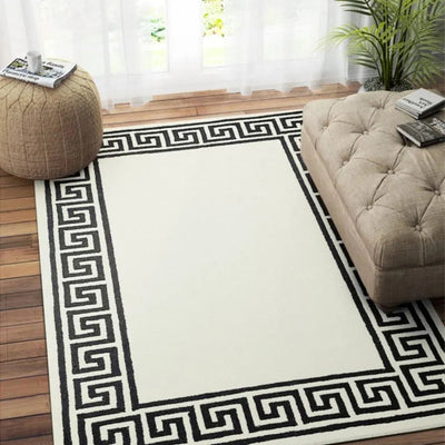 Greek Key Hand Tufted Wool Carpet Stylish and Classic| Ivory | 5 x 8 Feet