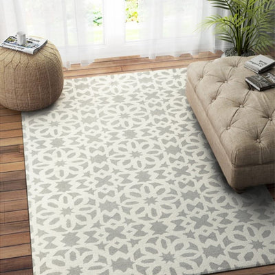 Geometric Hand Tufted Wool Carpet Trendy Design | Grey | 5 x 8 Feet