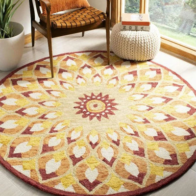 Elegant Suzani Round Hand Tufted Wool Carpet Cultural Design | 4 x 4 Feet