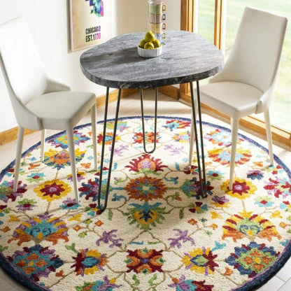 Exquisite Suzani Round Hand Tufted Wool Carpet Intricate Design | 4 x 4 Feet