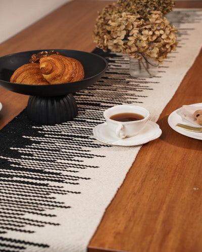 Monochromic Rhythm Cotton Table Runner | 78 x 13 inches