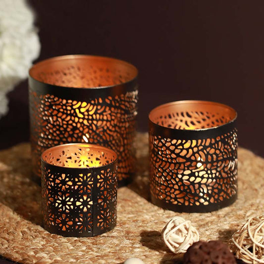 Golden & Black Metal Votive Tea Light Candle Holders | Set Of 3 Default Title