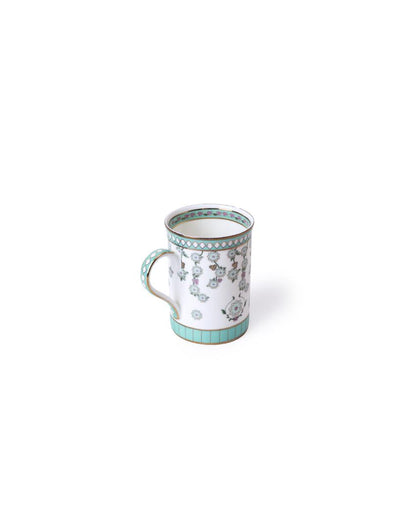 Aqua Leafed Bone China Four Coffee Mugs Gift Set | 3 x 4 inches