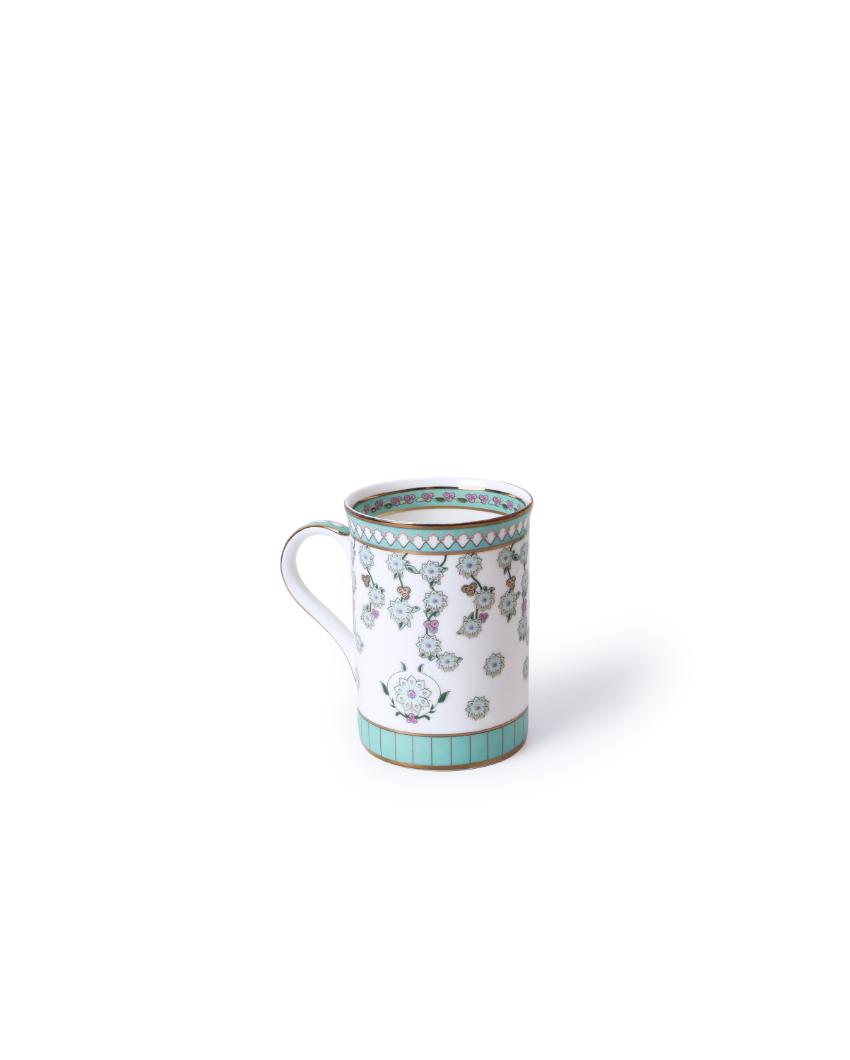 Aqua Leafed Bone China Four Coffee Mugs Gift Set | 3 x 4 inches