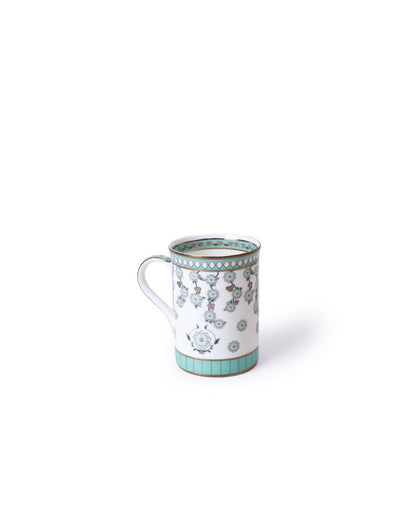 Aqua Leafed Bone China Four Coffee Mugs Gift Set | 3 x 4 inches