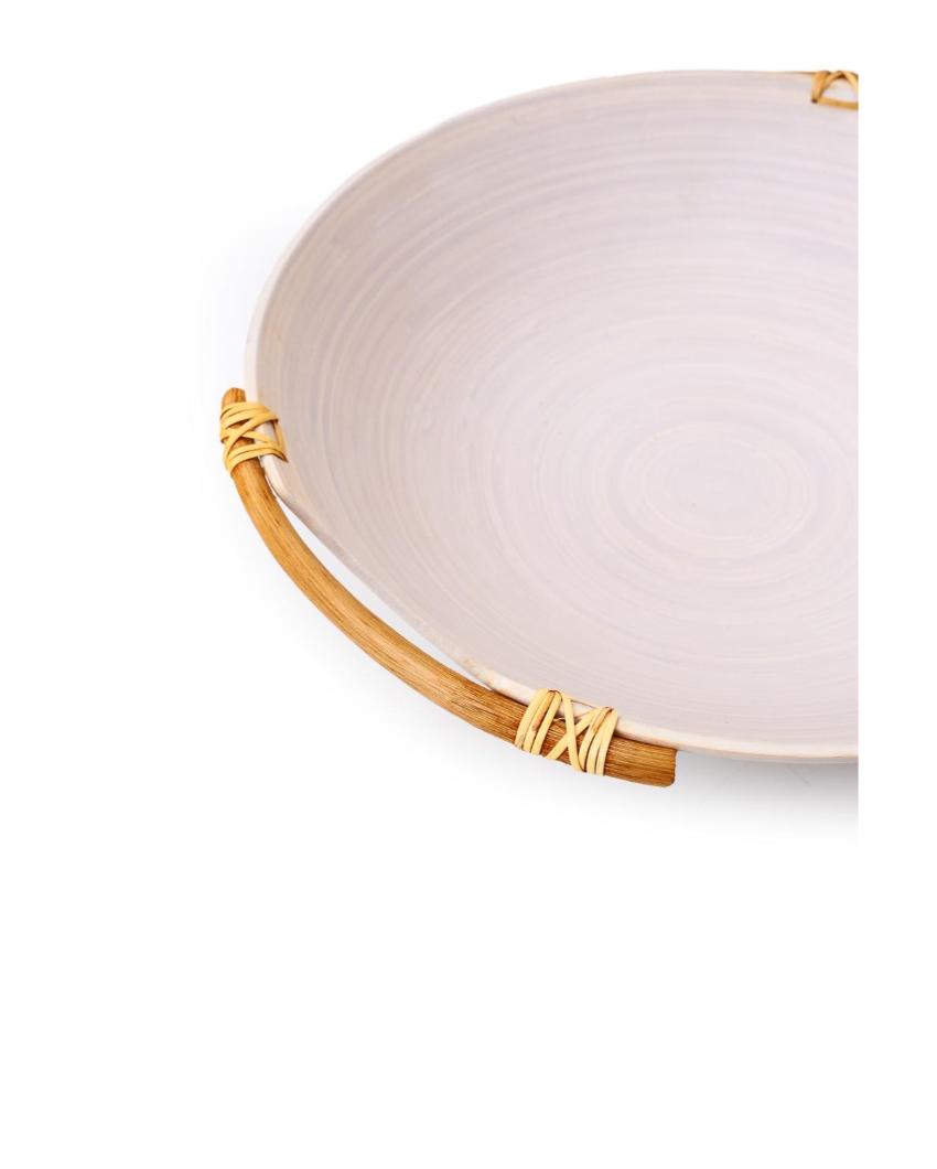 Round Bamboo Bowl With Rattan Handles