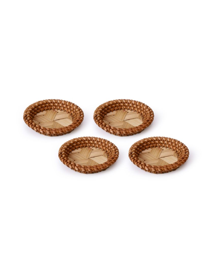 Authentic Look Rattan Round Coaster | Set of 4 | 4 x 1 inches