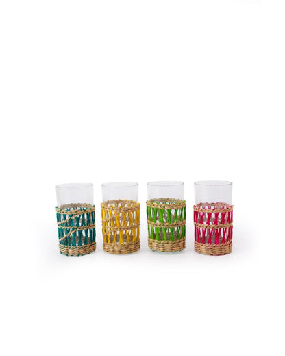 Handmade Glass Lemonade Set with Rattan Wrap | Set of 5