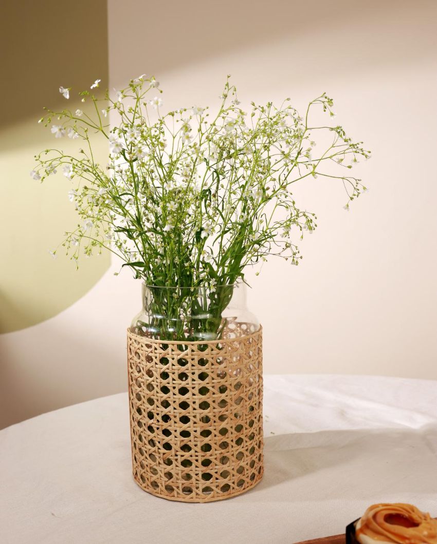 Handmade Glass Vase With Rattan Wrap