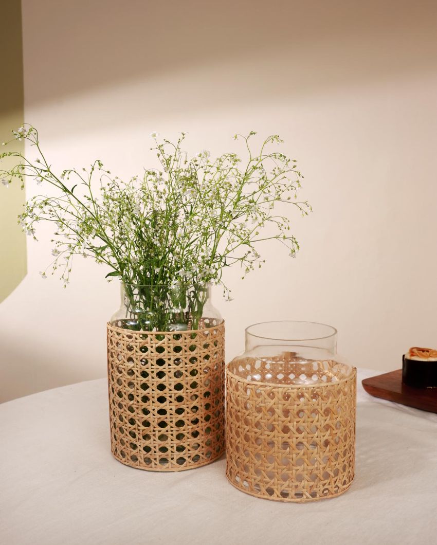 Handmade Glass Vase With Rattan Wrap