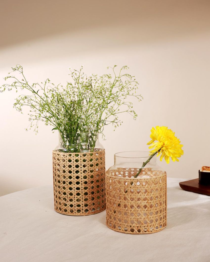 Handmade Glass Vase With Rattan Wrap