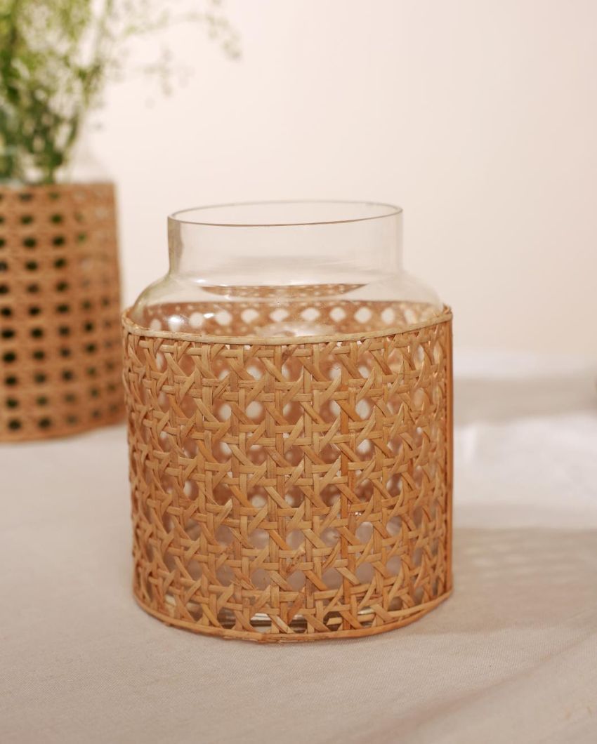 Handmade Glass Vase With Rattan Wrap