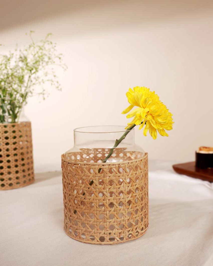 Handmade Glass Vase With Rattan Wrap