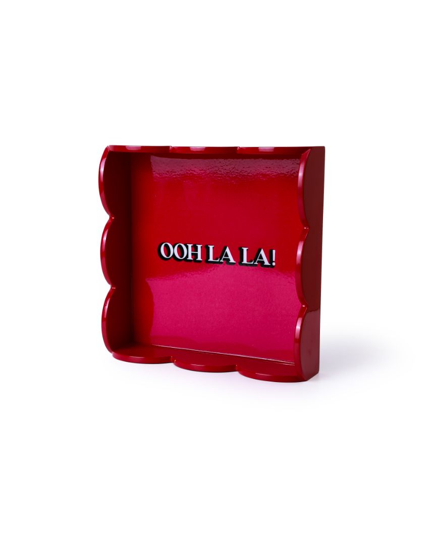 Ooh La La Square Wooden Pink Serving Tray | 8 x 8 x 2 inches