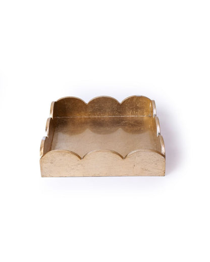 Square Shape Wood Golden Serving Tray | 8 x 8 x 2 inches