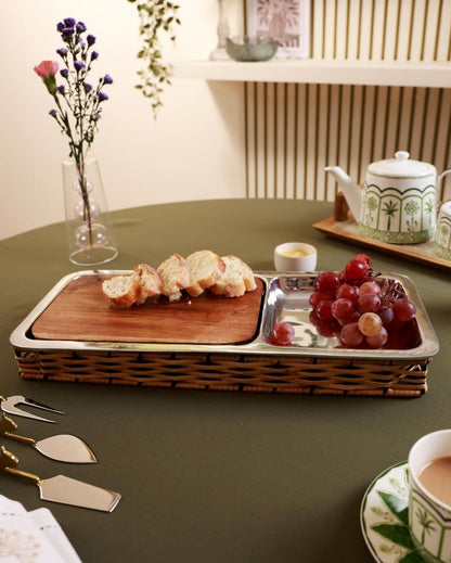 Rustic Cheese Platter with Rattan Base