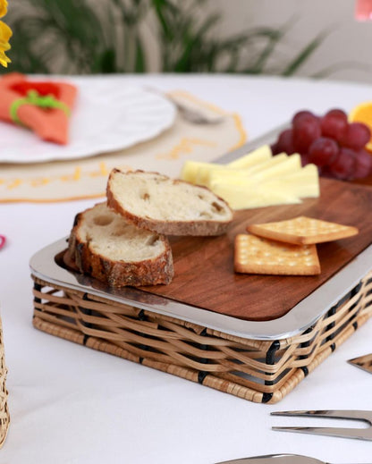 Rustic Cheese Platter with Rattan Base