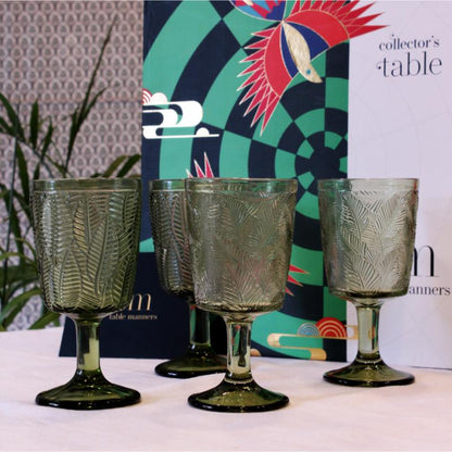 Green Embossed Wine & Champagne Glasses Set