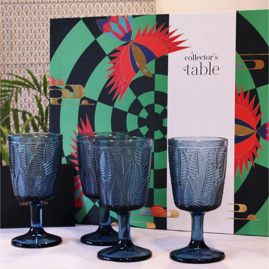 Turquise Blue Embossed Wine Glass Set