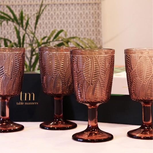Mauve Embossed Wine & Champagne Glass Set