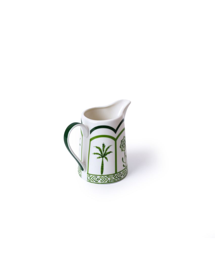 Element Green Lush Palm Design Porcelain Creamer Jug | 6 x 2 x 4 inches | 280ml