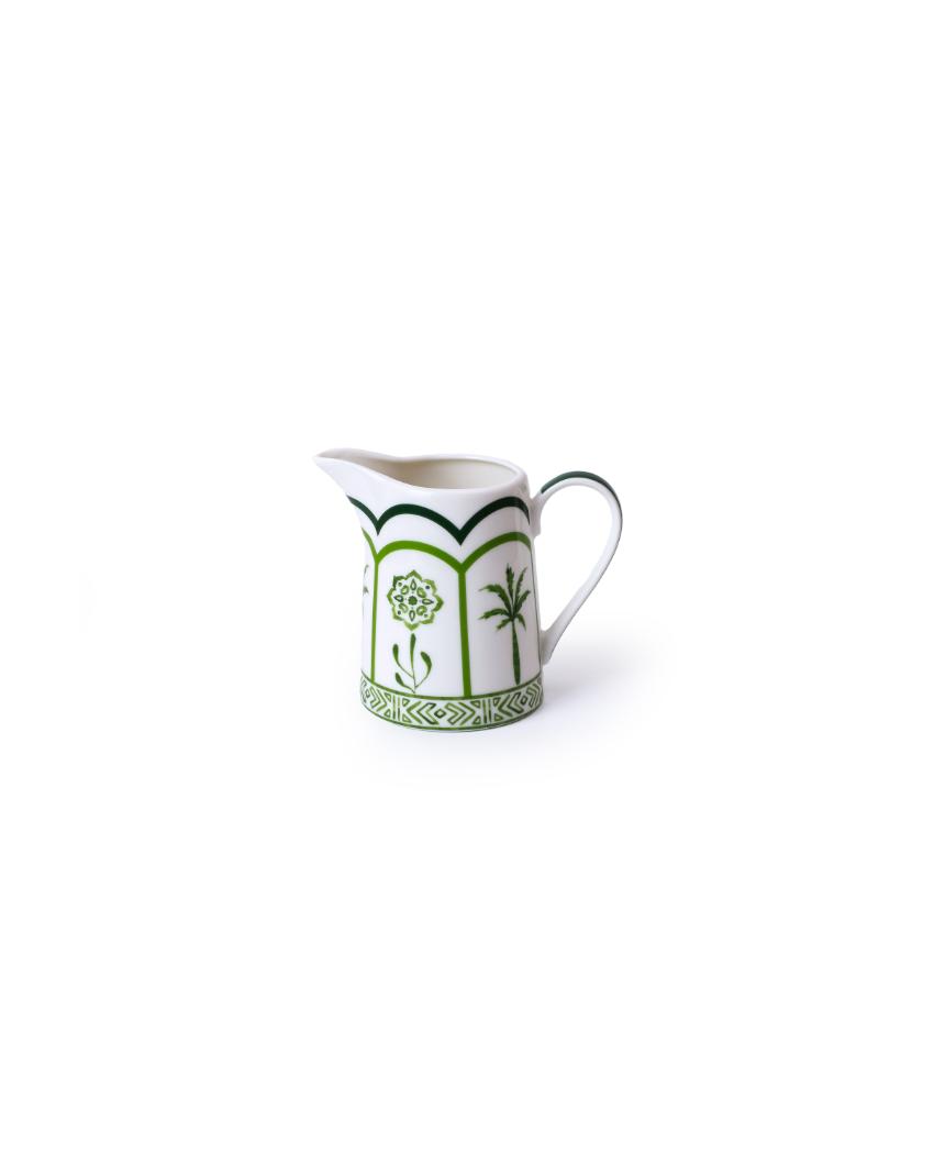 Element Green Lush Palm Design Porcelain Creamer Jug | 6 x 2 x 4 inches | 280ml