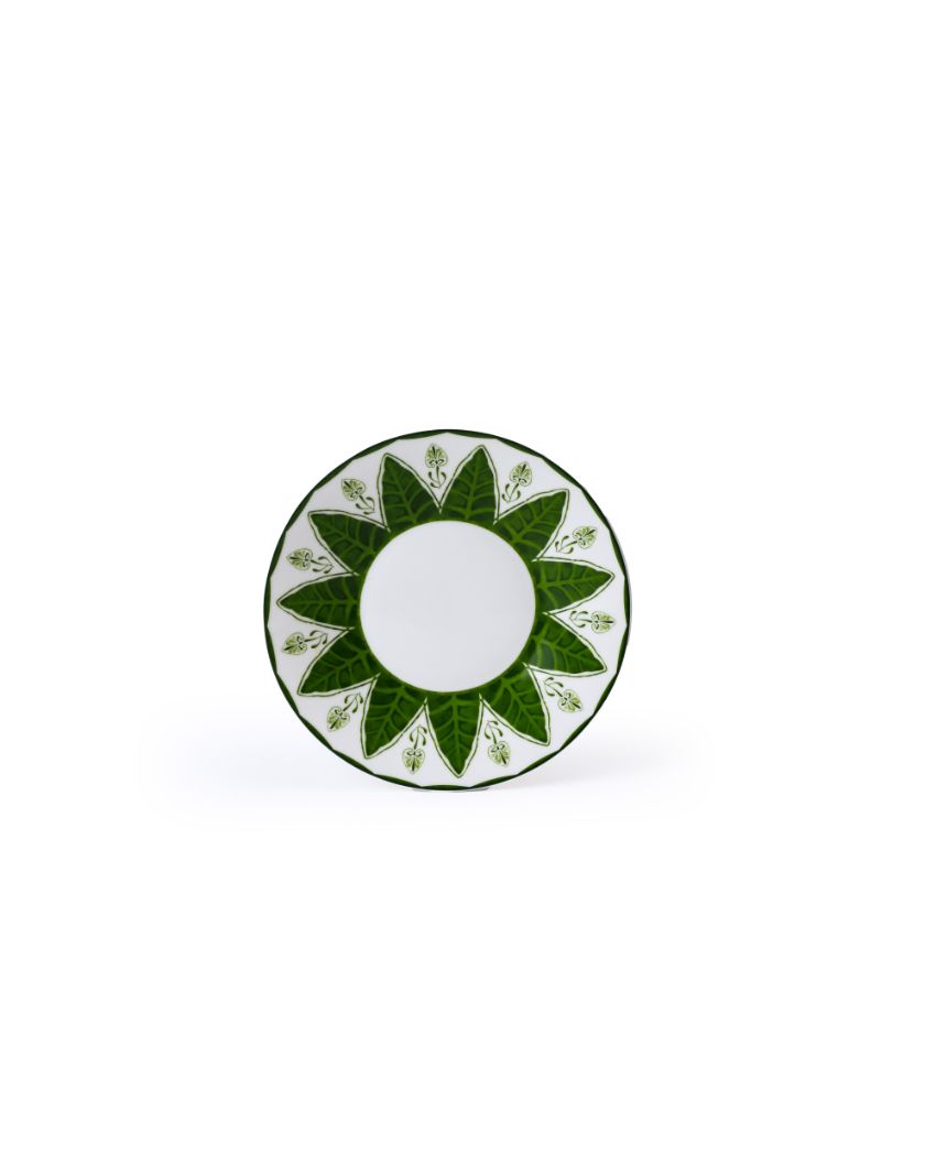 Green Lush Palm Motifs Design Porcelain Cup With Saucer | Pack of 2 | 220ml