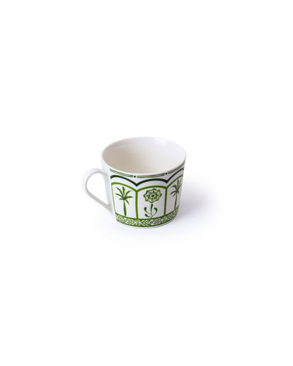 Green Lush Palm Motifs Design Porcelain Cup With Saucer | Pack of 2 | 220ml