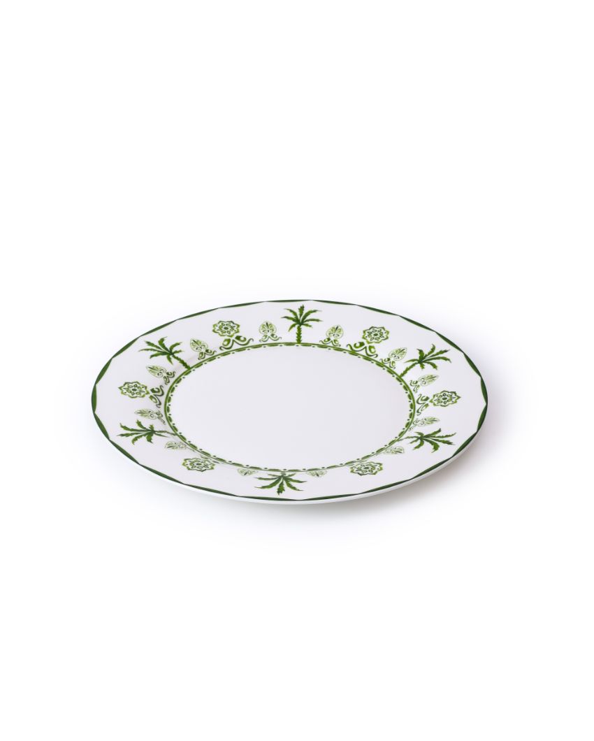 Stylish Green Lush Palm Motifs Design Porcelain Dinner Plates | Set of 4 | 11 inches