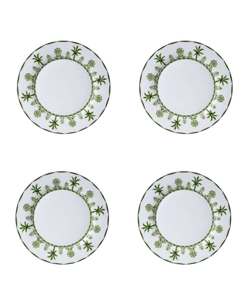 Stylish Green Lush Palm Motifs Design Porcelain Dinner Plates | Set of 4 | 11 inches