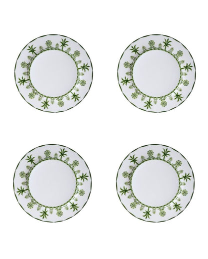 Stylish Green Lush Palm Motifs Design Porcelain Dinner Plates | Set of 4 | 11 inches