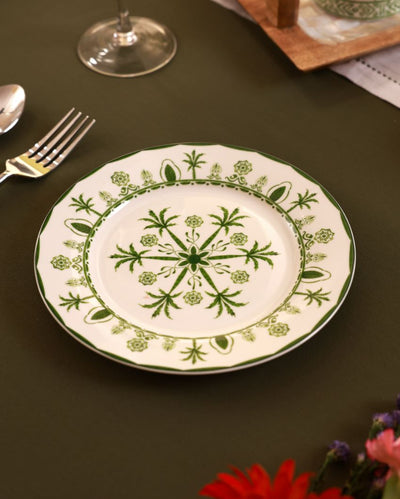 Elegant Green Lush Palm Motifs Design Porcelain Side Plates | Set of 4 | 7 inches