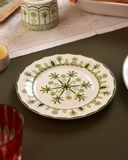 Elegant Green Lush Palm Motifs Design Porcelain Side Plates | Set of 4 | 7 inches