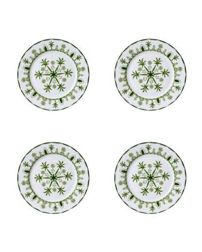 Elegant Green Lush Palm Motifs Design Porcelain Side Plates | Set of 4 | 7 inches