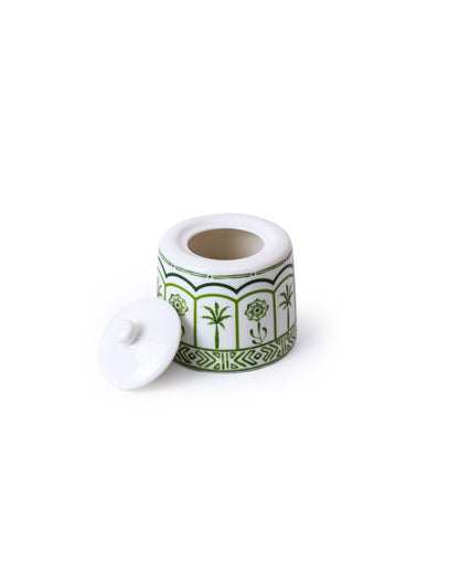 Green Lush Palm Motifs Design Porcelain Sugar Pot | 3 x 3 inches | 330ml