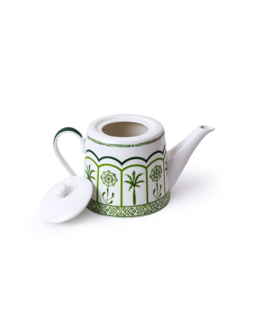 Green Lush Palm Motifs Design Porcelain Tea Pot | 9 x 4 x 6 inches | 900ml