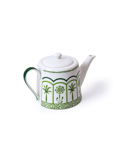 Green Lush Palm Motifs Design Porcelain Tea Pot | 9 x 4 x 6 inches | 900ml