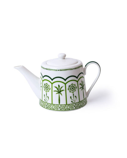 Green Lush Palm Motifs Design Porcelain Tea Pot | 9 x 4 x 6 inches | 900ml