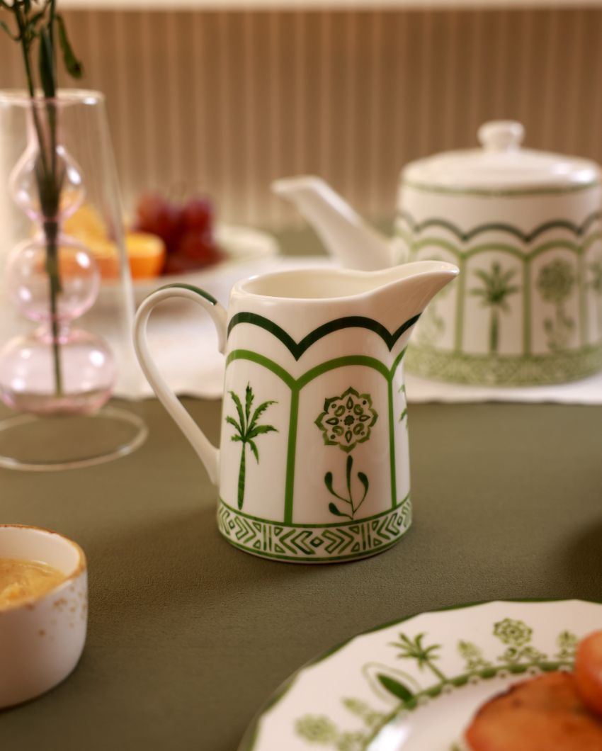 Green Lush Palm Motifs Design Porcelain Tea Set | Pack Of 5