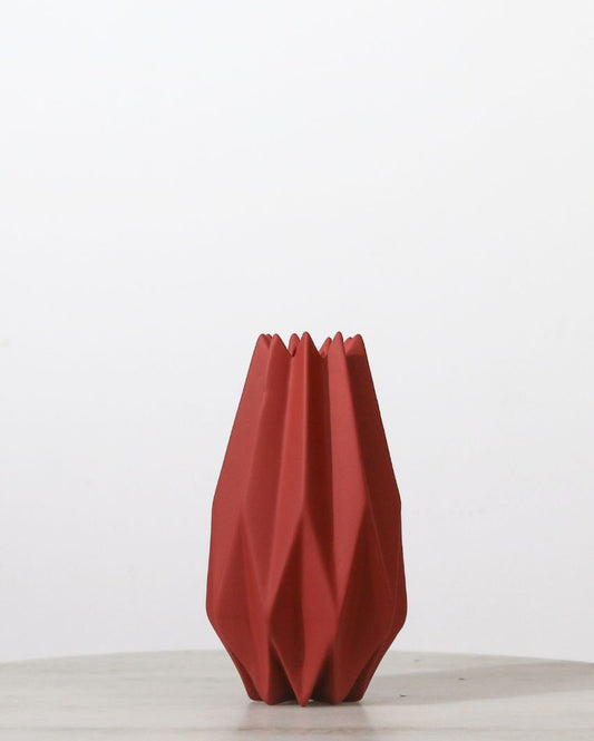 Red Geometric Ceramic Vase