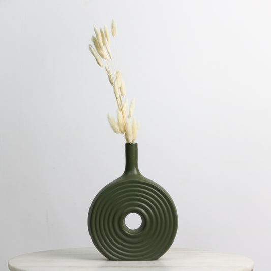 Dark Green Ripple Ceramic Vase