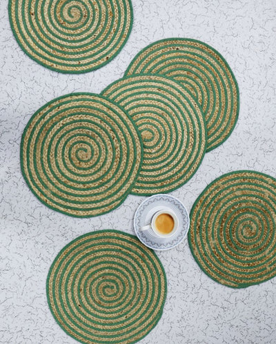 Chic Green Jute Table Mats | 15 x 15 inches | Set of 6