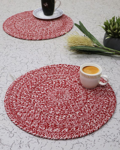 Vibrant Red and White Table Mats | 15 x 15 inches | Set of 6