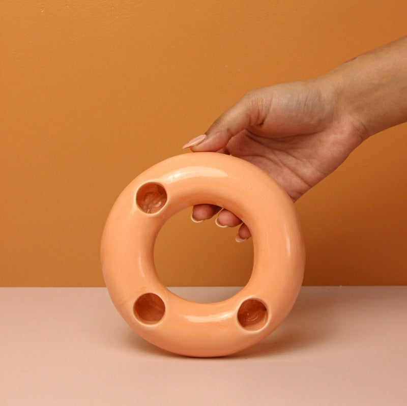 Ceramic Donut Candle Holder Orange