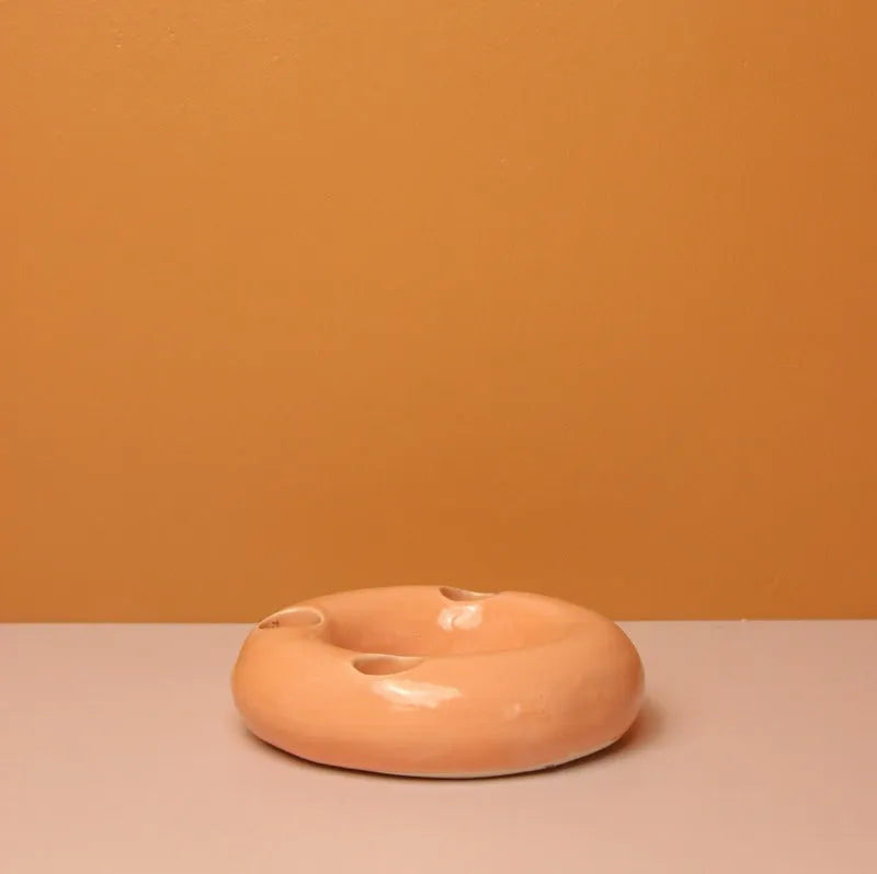 Ceramic Donut Candle Holder Orange